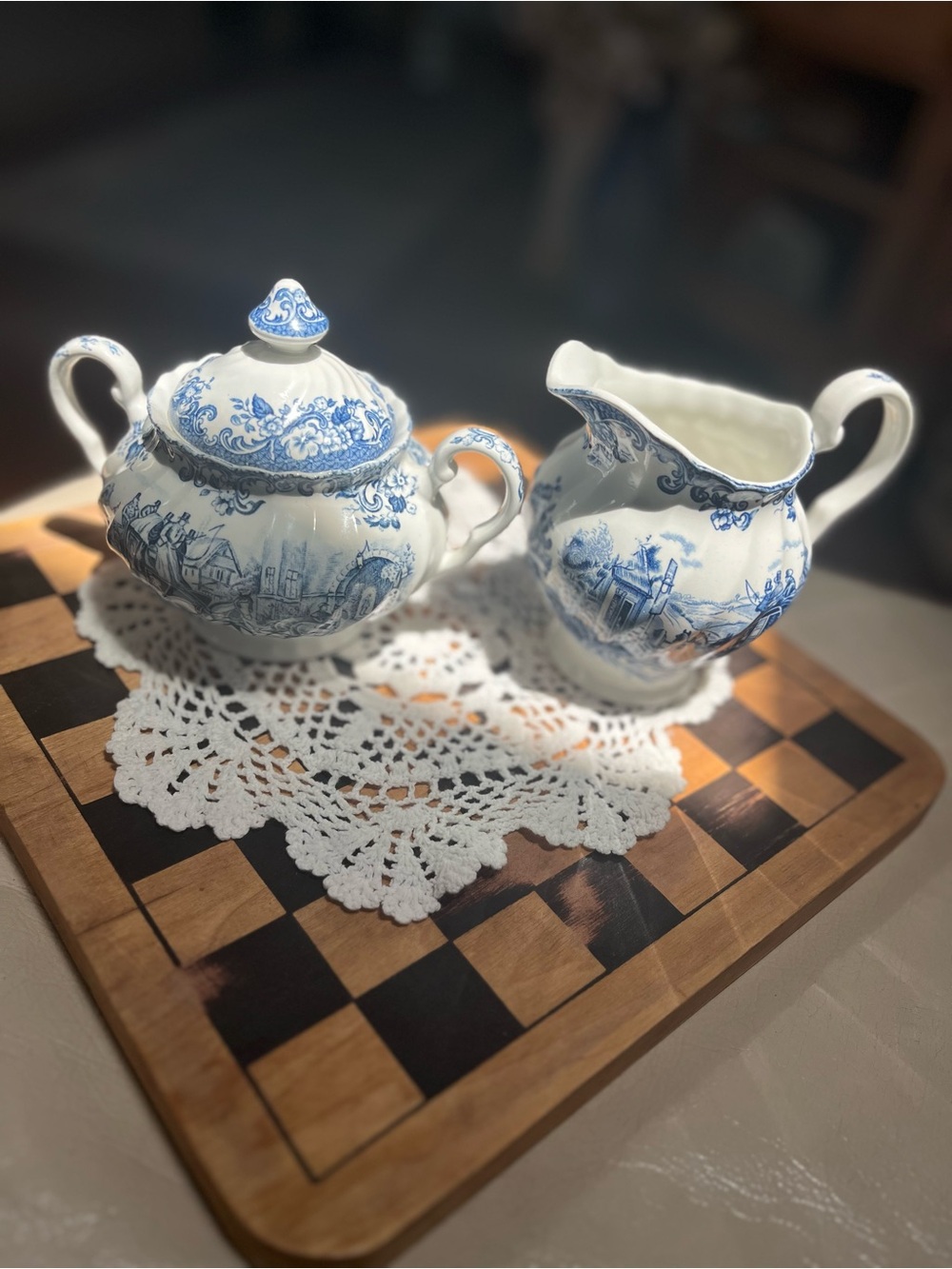 Vintage Johnson Brothers Coaching Scenes Sugar
Bowl & Creamer, B&W Transferware